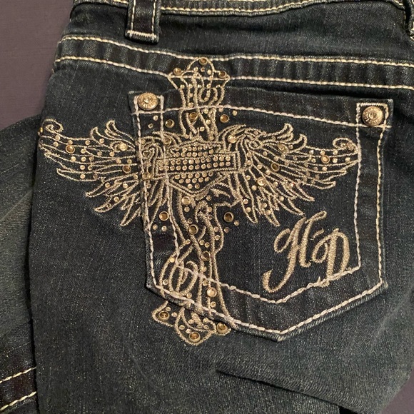 Women's Harley Davidson Jeans with Embroidered Design size 8 bootleg low rise - Picture 13 of 15